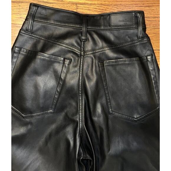 Social Tourist Feux Leather Pants Black Waist 24 Size 0R Ultra High Rise Baggy - Picture 13 of 14
